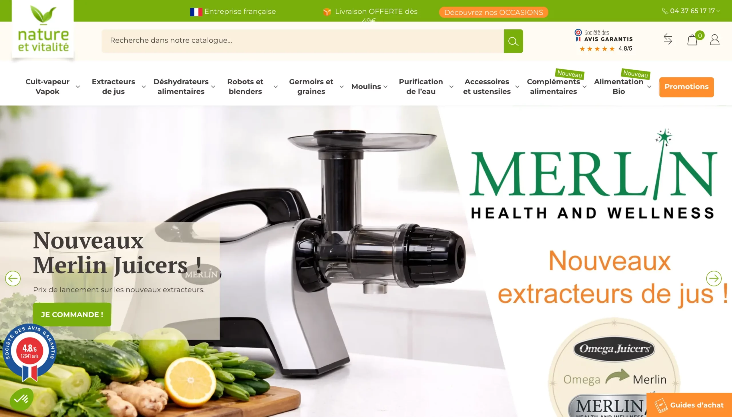 Capture du site Nature et Vitalité, e-commerce dédié à l’alimentation saine