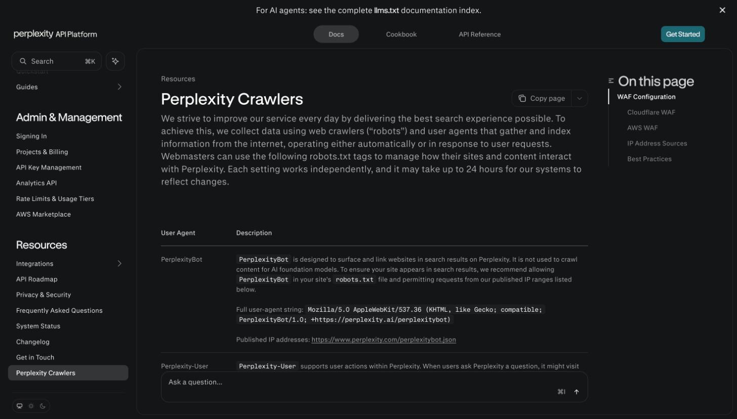 Documentation Perplexity sur les robots : PerplexityBot et Perplexity-User